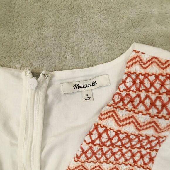 Madewell Embroidered White Poplin Puff‎ Sleeve V-Neck Mini Dress Size Small - Picture 2 of 10